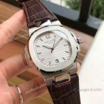 Swiss Copy Patek Philippe Nautilus 7118 Watches White Dial Brown Leather Band